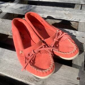 Minnetonka Newport Melon suede leather moccasins size 8.5